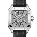 Cartier Santos Skeleton Black Leather Strap Watch