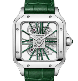 Cartier Santos Dumont Green Sunburst Dial Alligator Leather Watch