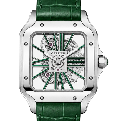 Cartier Santos Dumont Green Sunburst Dial Alligator Leather Watch