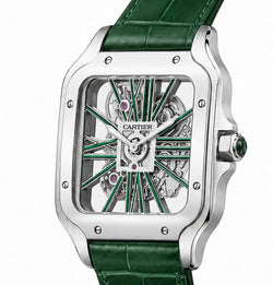 Cartier Santos Skeleton Navy Alligator Leather Watch