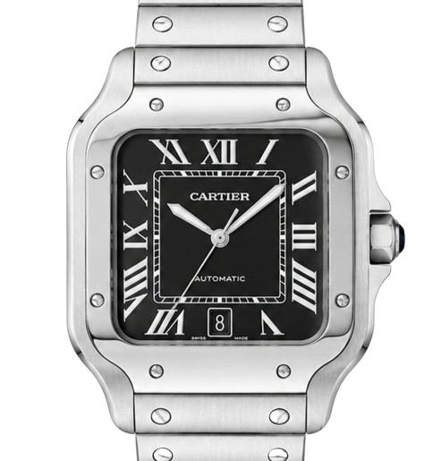 Cartier Santos Automatic Black Dial Stainless Steel Watch