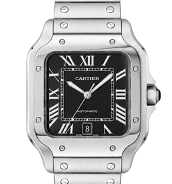 Cartier Santos Automatic Black Dial Stainless Steel Watch