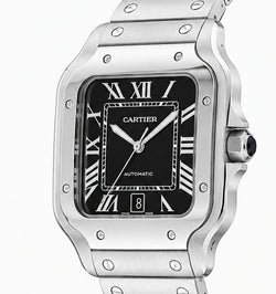Cartier Santos Automatic Black Dial Stainless Steel Watch
