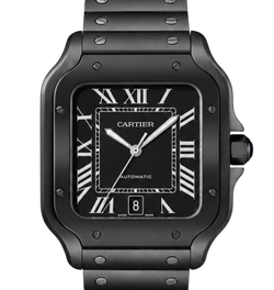 Cartier Santos Black ADLC Stainless Steel Automatic Watch