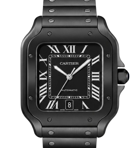 Cartier Santos Black ADLC Stainless Steel Automatic Watch