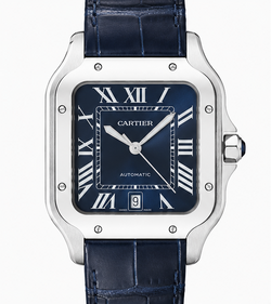 Cartier Santos Dumont Blue Sunburst Dial Alligator Leather Watch
